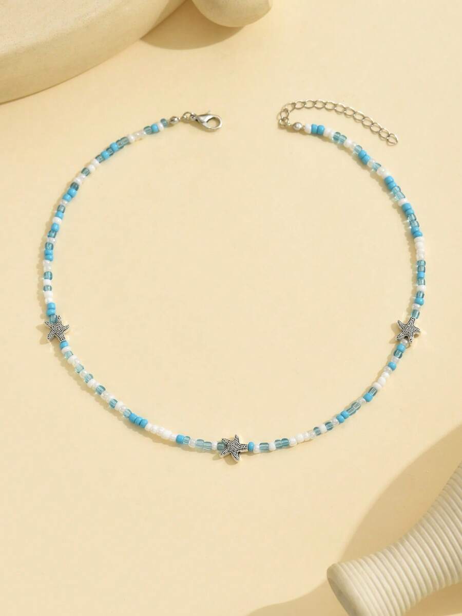 Tipo di stile:Perle di riso blu + stella marina argentata