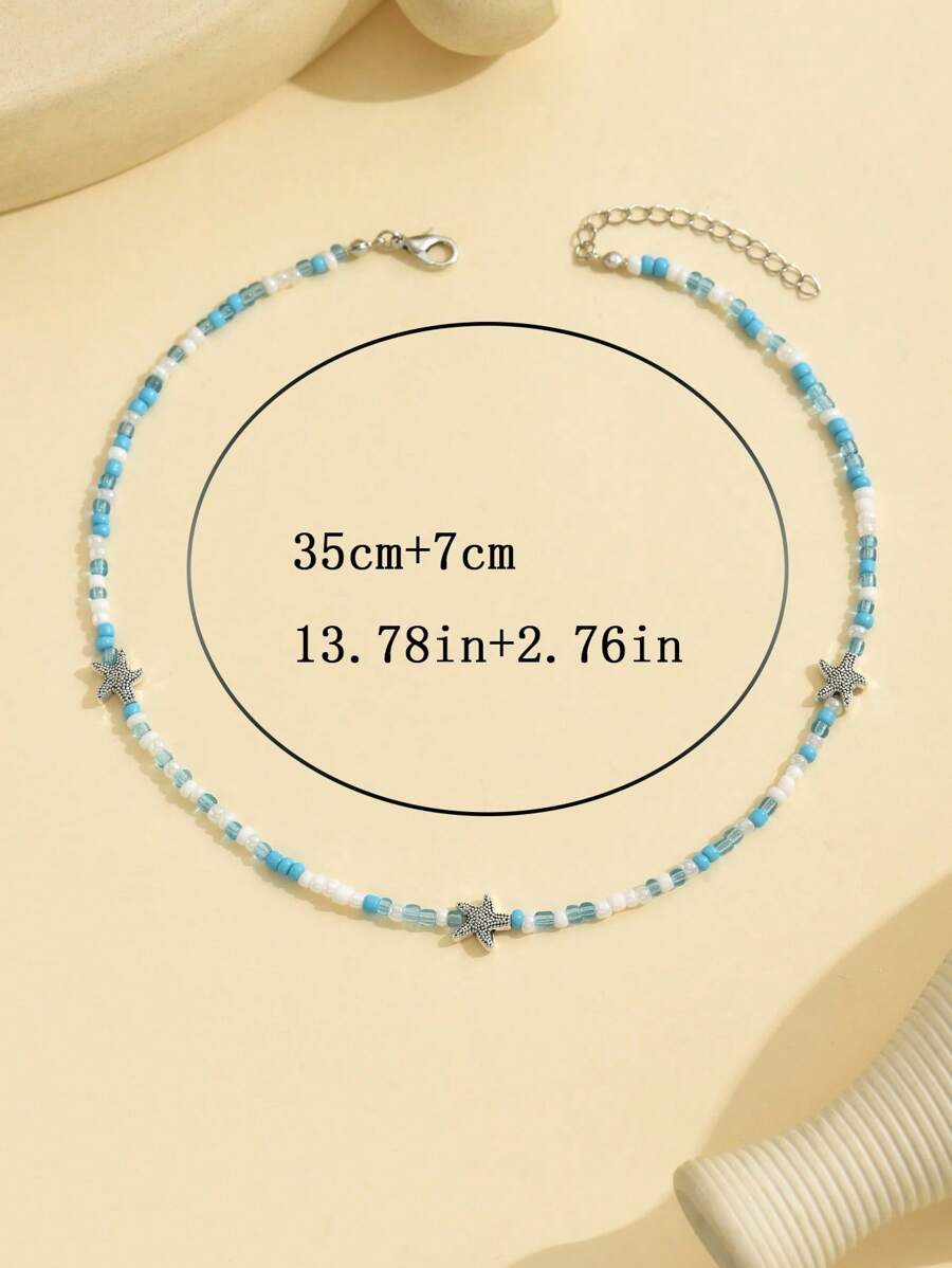 Tipo di stile:Perle di riso blu + stella marina argentata