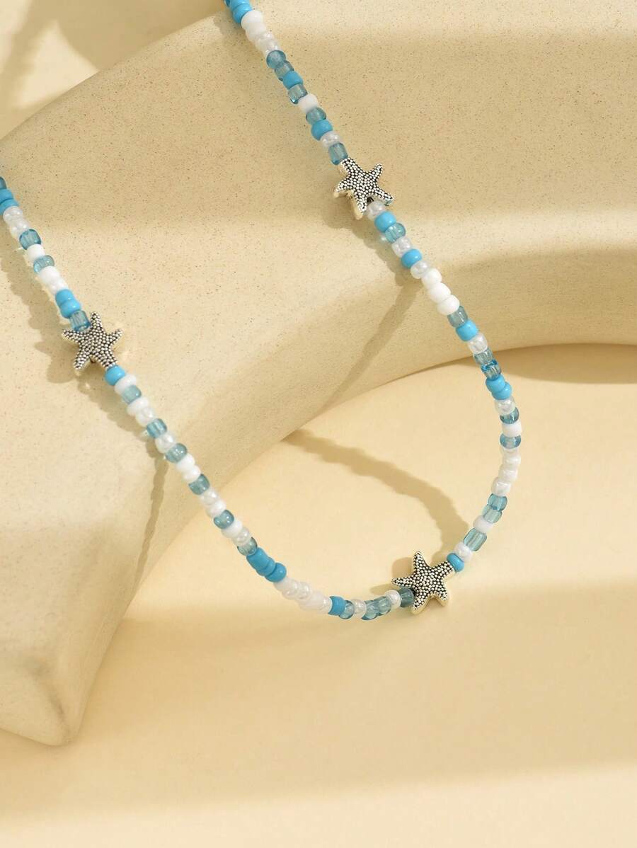 Tipo di stile:Perle di riso blu + stella marina argentata