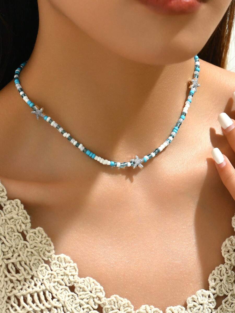 Tipo di stile:Perle di riso blu + stella marina argentata