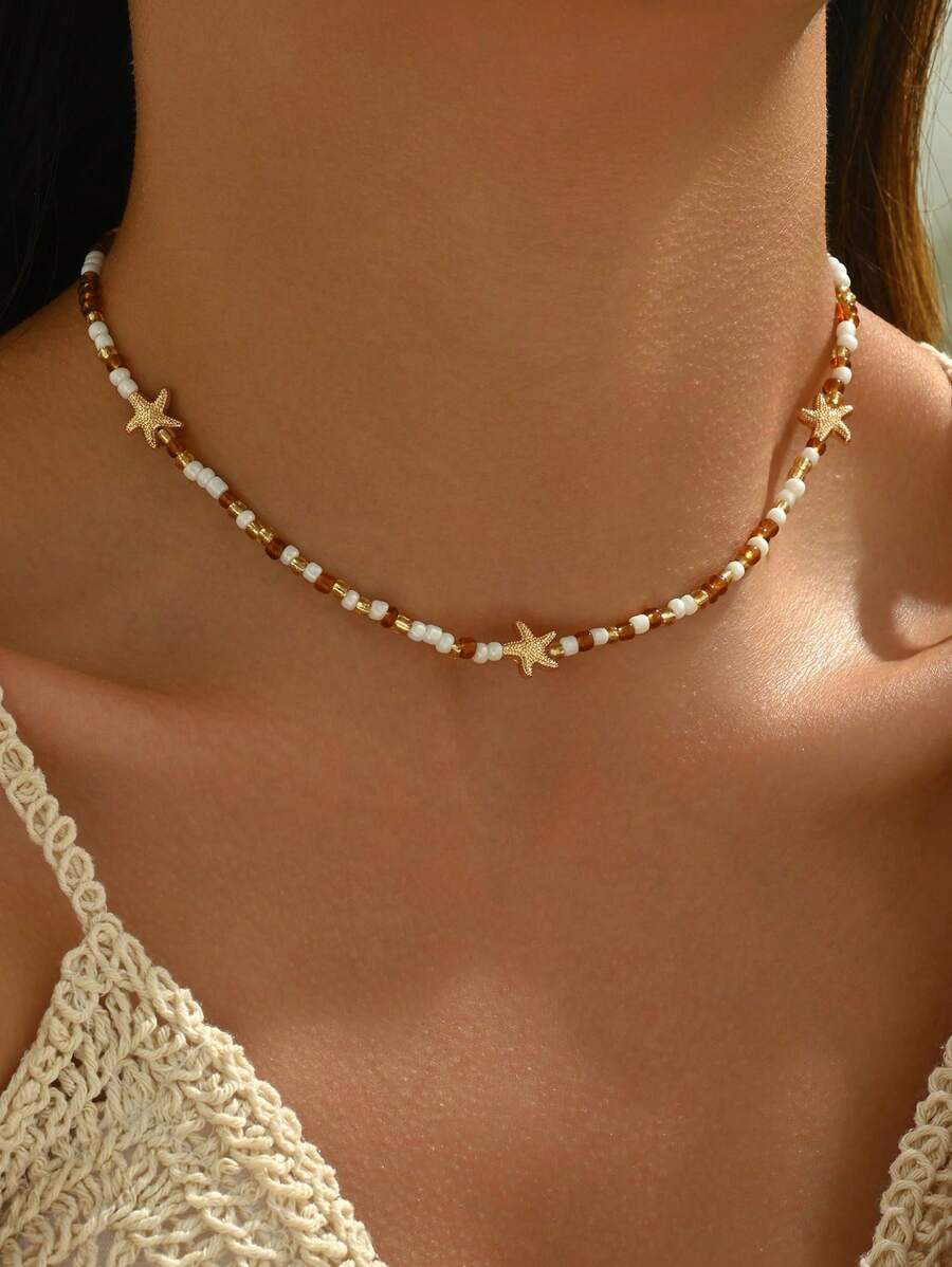 Tipo di stile:Perle di riso dorate + stella marina dorata