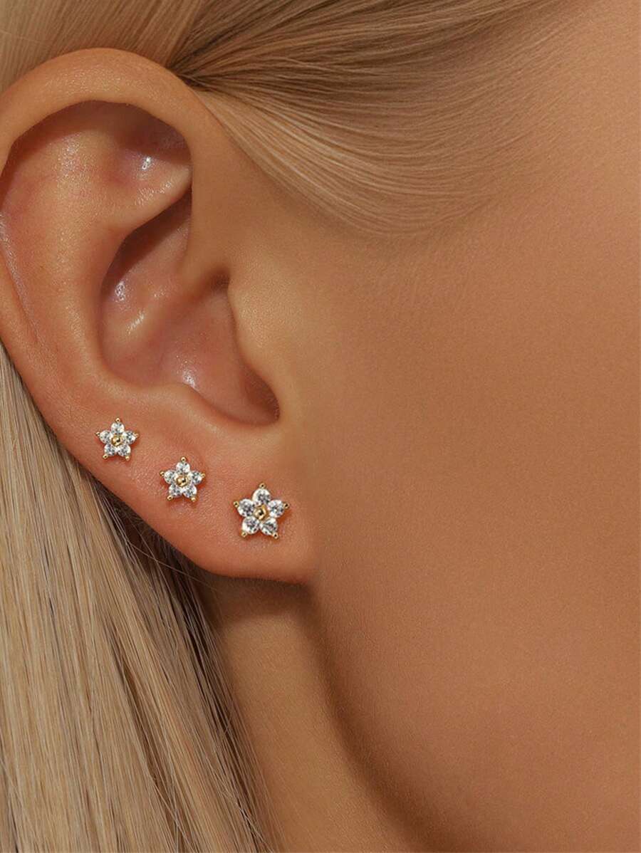 Tipo di stile:Set di sei orecchini a forma di fiore dorato a cinque foglie