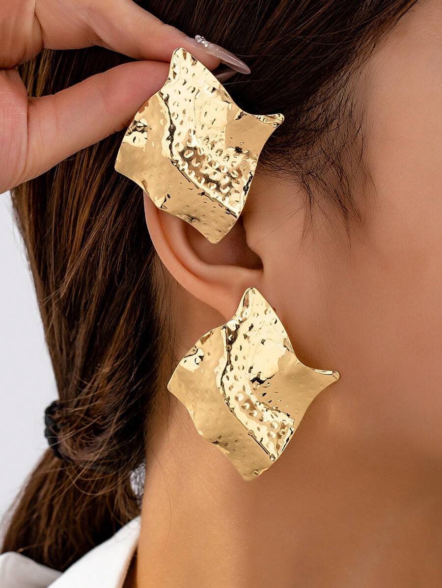 Colore:Orecchini a bottone quadrati geometrici in oro