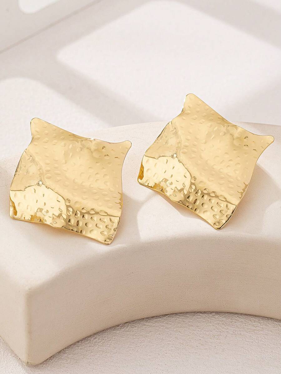 Colore:Orecchini a bottone quadrati geometrici in oro