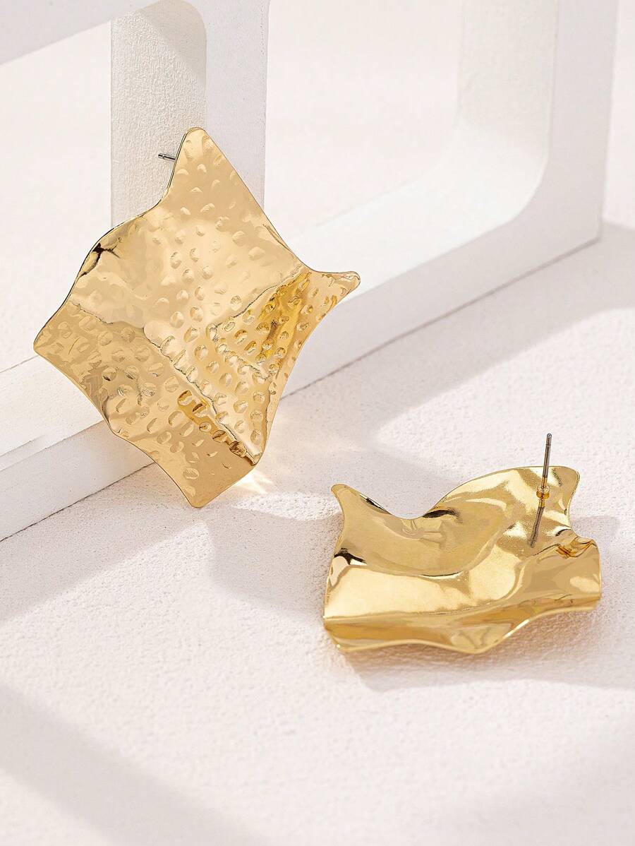 Colore:Orecchini a bottone quadrati geometrici in oro