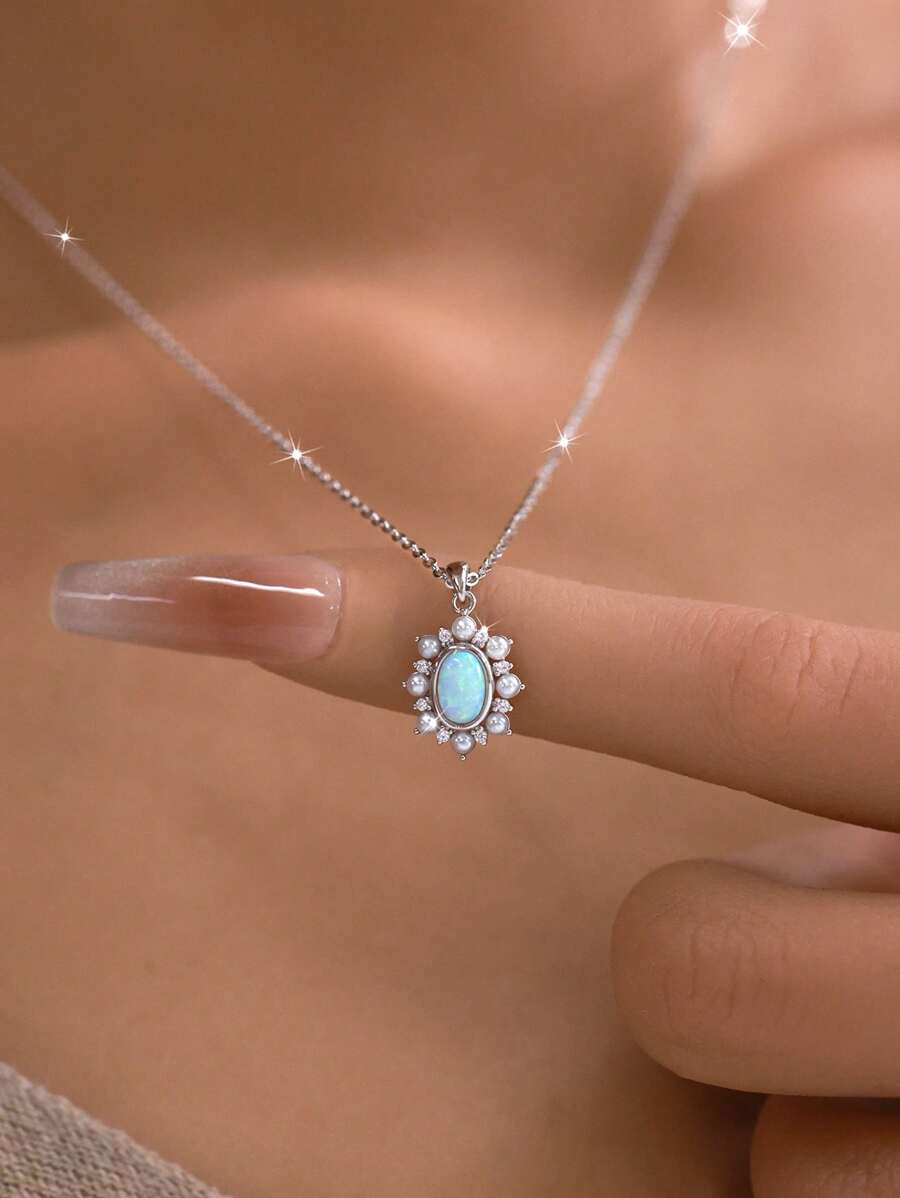 Tipo di stile:Collana con opale ovale e perle a cerchio completo