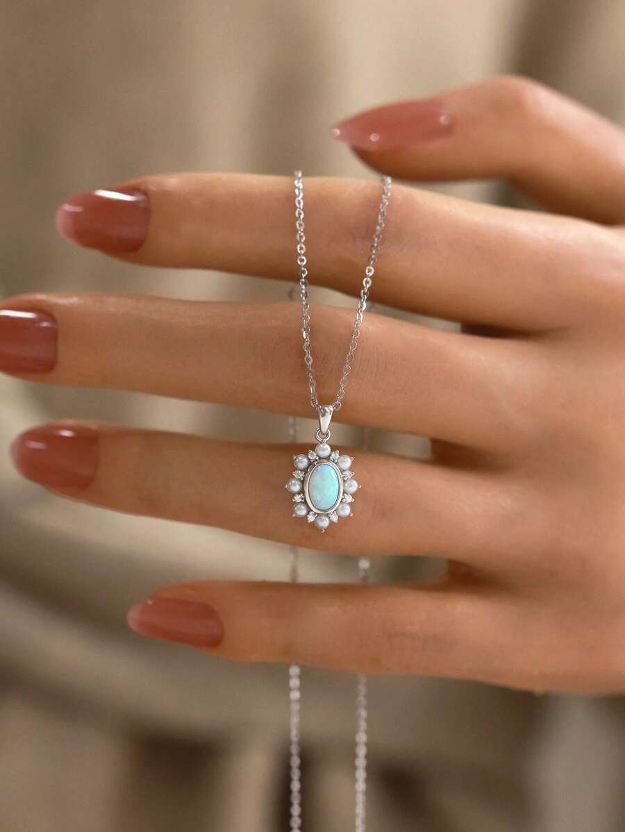 Tipo di stile:Collana con opale ovale e perle a cerchio completo