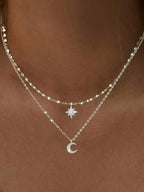 Tipo di stile:Collana in argento a doppio strato con stella e luna
