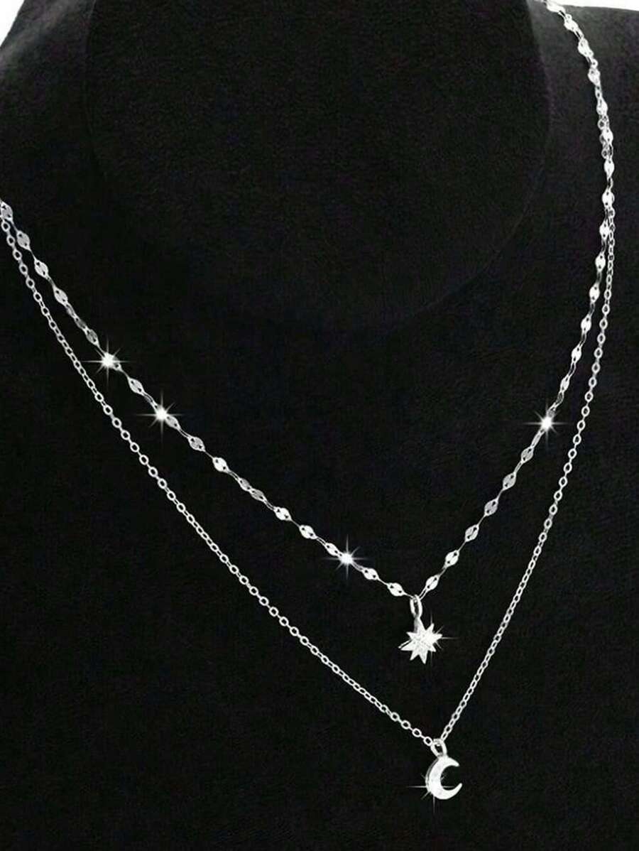 Tipo di stile:Collana in argento a doppio strato con stella e luna