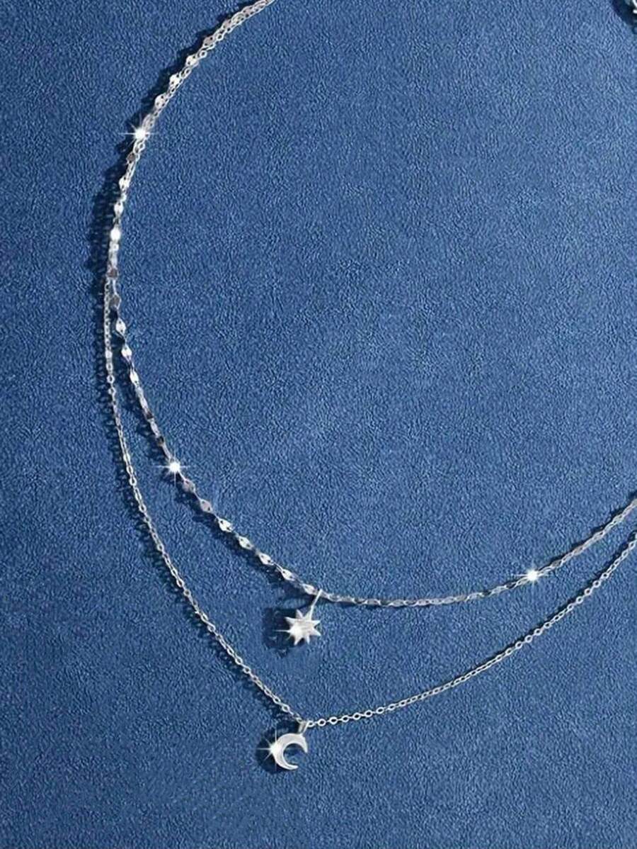 Tipo di stile:Collana in argento a doppio strato con stella e luna