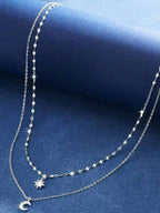 Tipo di stile:Collana in argento a doppio strato con stella e luna