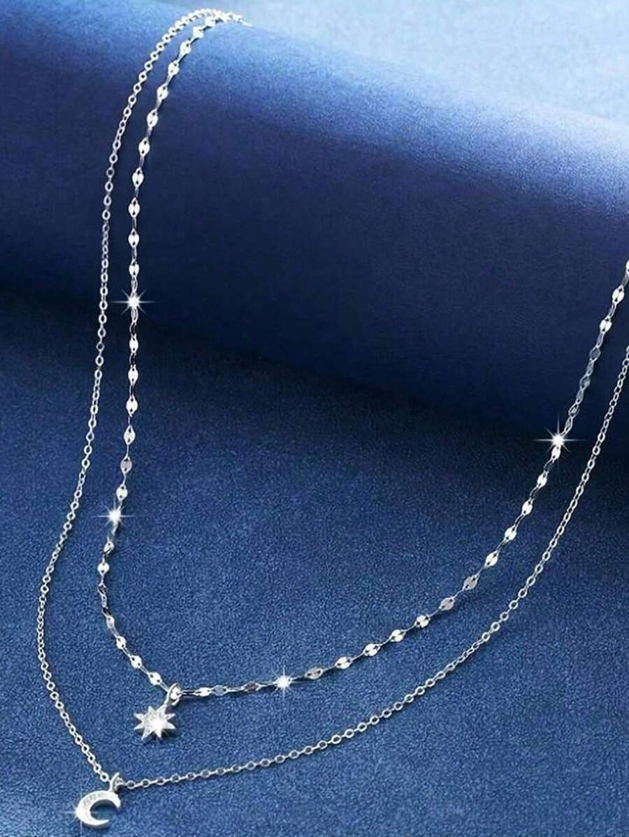 Tipo di stile:Collana in argento a doppio strato con stella e luna