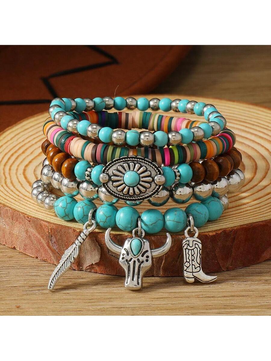 Tipo di stile:Set di bracciali imitazione turchese con testa di toro