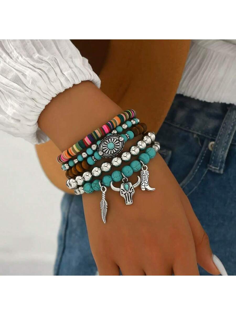 Tipo di stile:Set di bracciali imitazione turchese con testa di toro