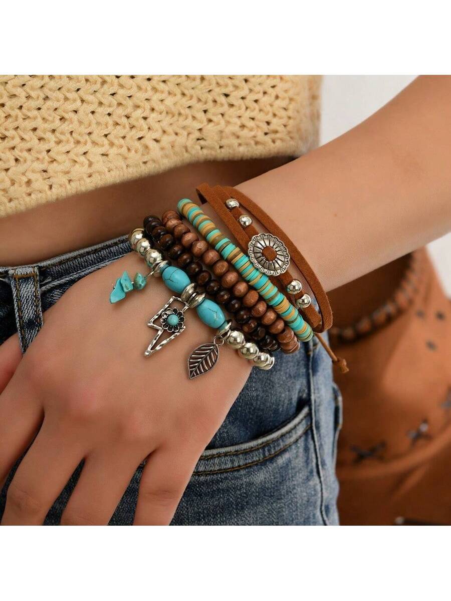 Tipo di stile:Set di bracciali con fiori di perline di legno