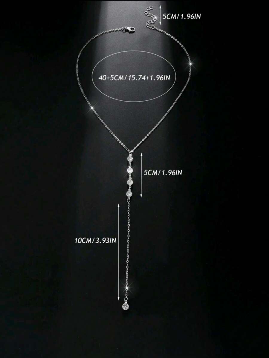 Tipo di stile:Collana lunga con diamanti a forma di Y-Argento