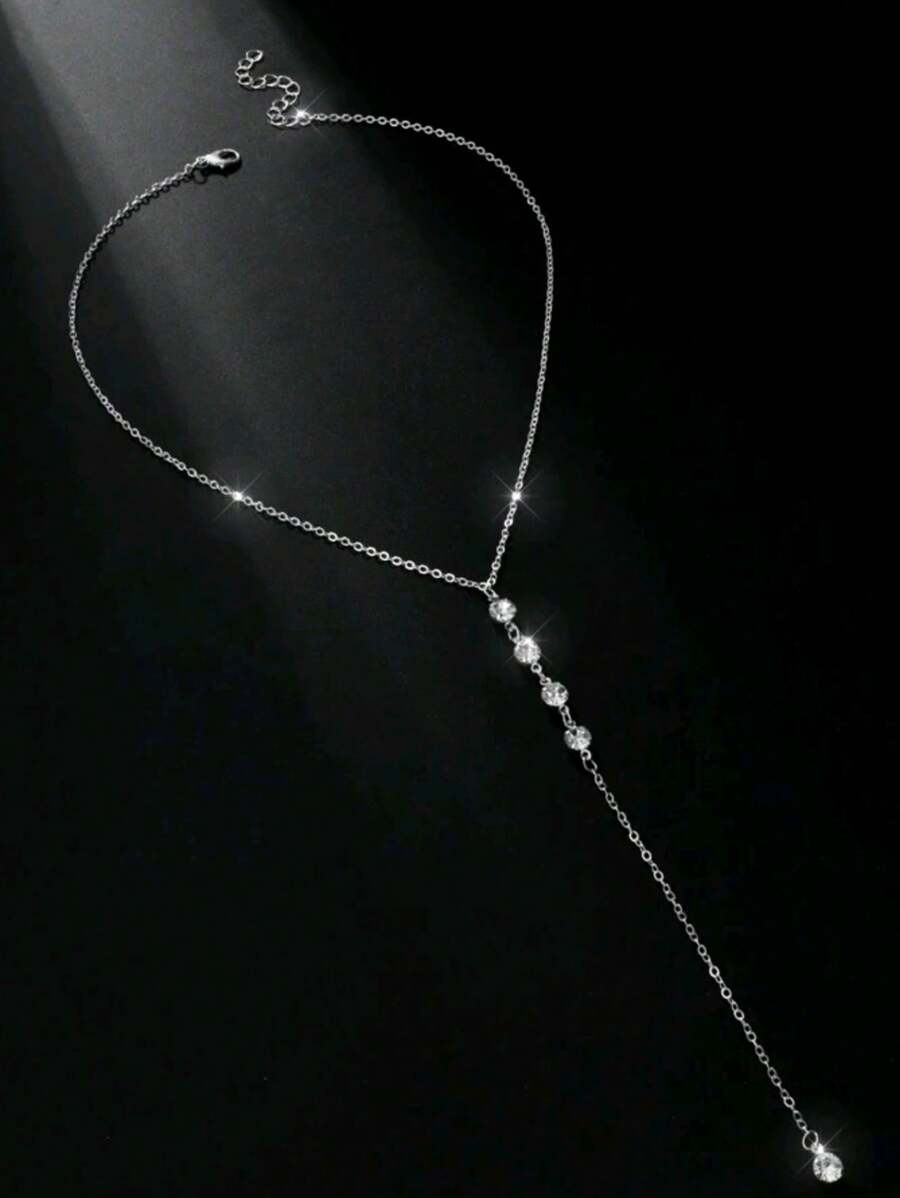 Tipo di stile:Collana lunga con diamanti a forma di Y-Argento