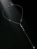Tipo di stile:Collana lunga con diamanti a forma di Y-Argento