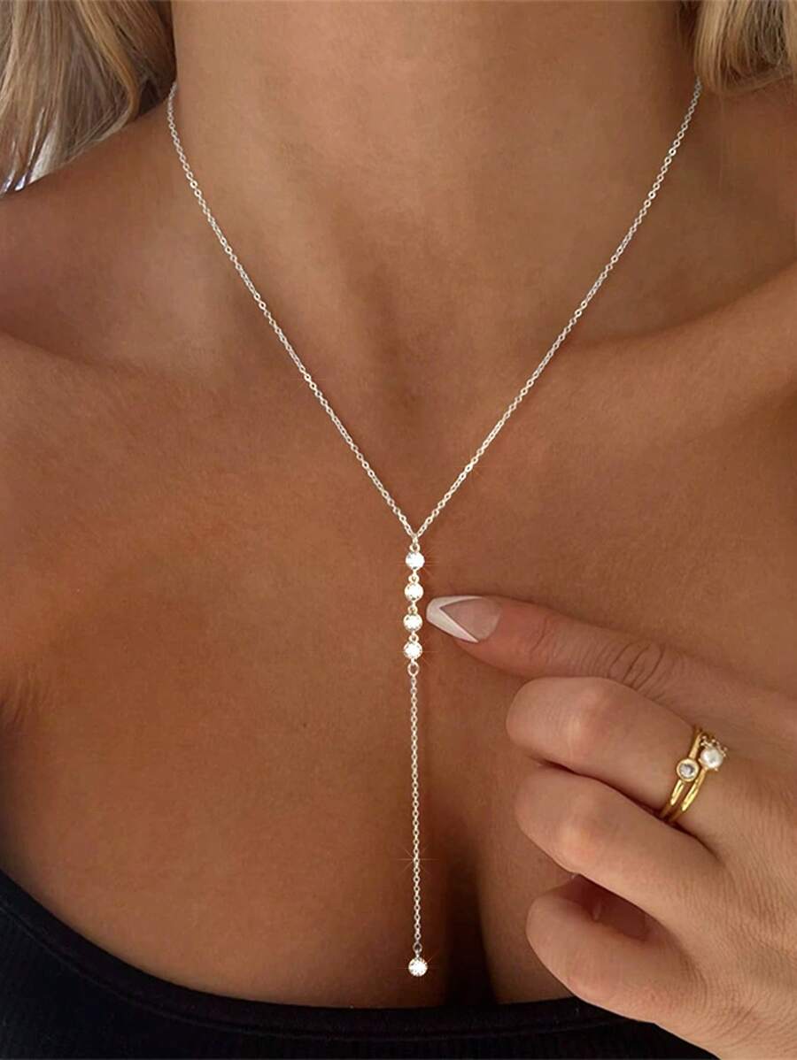 Tipo di stile:Collana lunga con diamanti a forma di Y-Argento