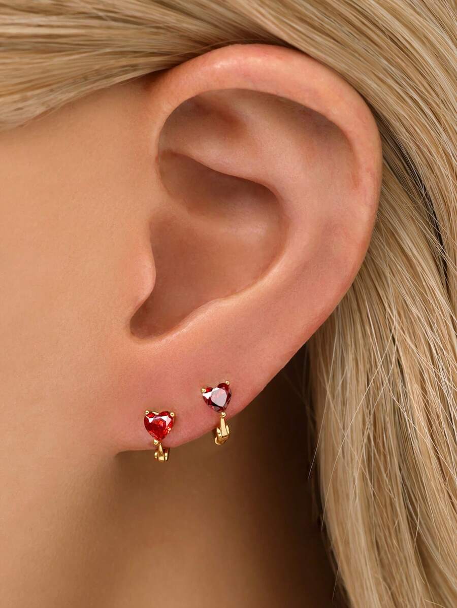 Tipo di stile:Orecchini a forma di cuore con rubino