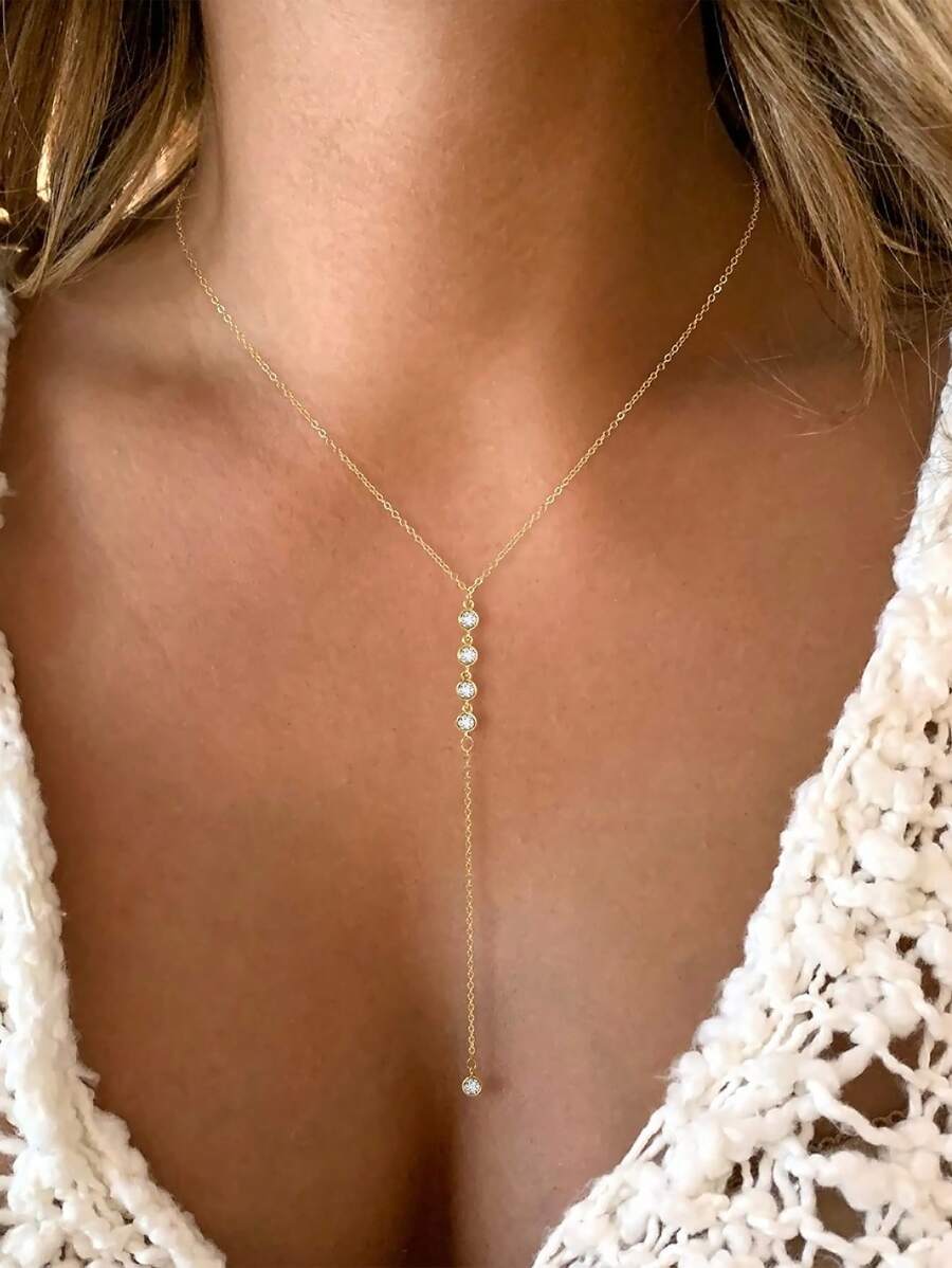 Tipo di stile:Collana lunga a forma di Y con diamanti - Oro