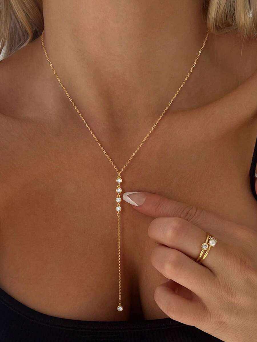 Tipo di stile:Collana lunga a forma di Y con diamanti - Oro