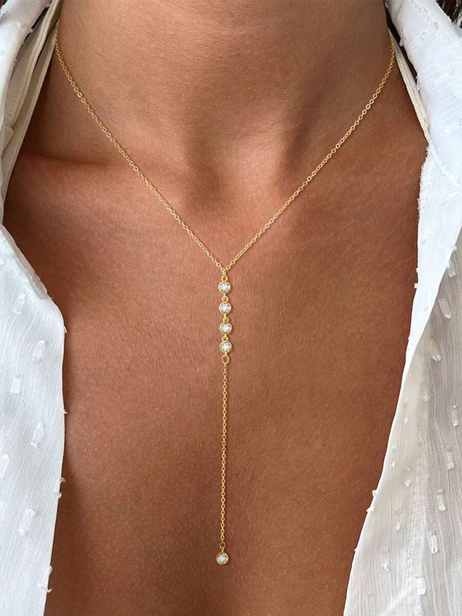 Tipo di stile:Collana lunga a forma di Y con diamanti - Oro