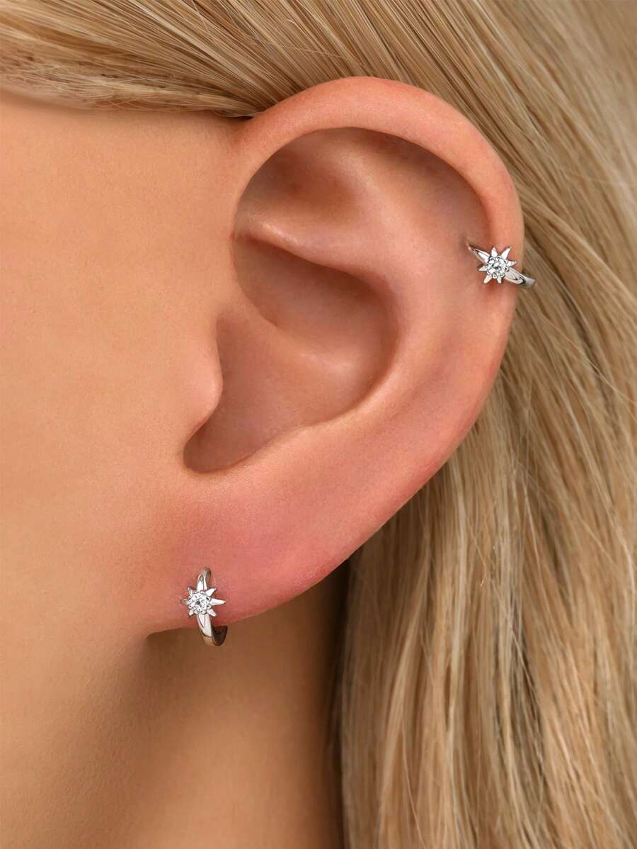 Tipo di stile:Orecchini a stella a otto punte con diamante singolo