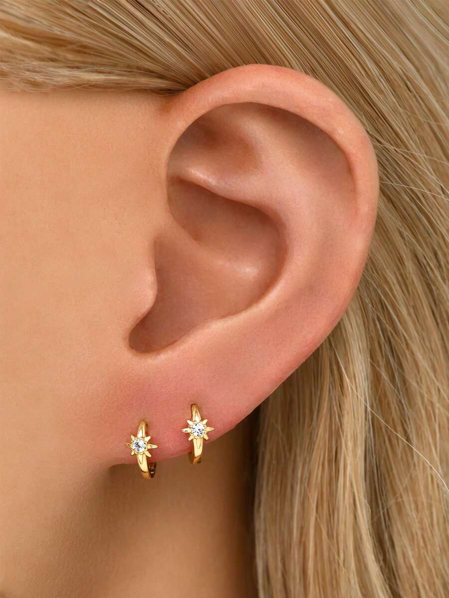 Tipo di stile:Orecchini a stella a otto punte con diamante singolo