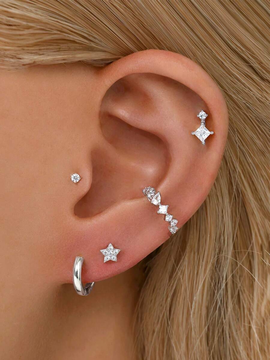 Tipo di stile:Clip per orecchini con zirconi geometrici