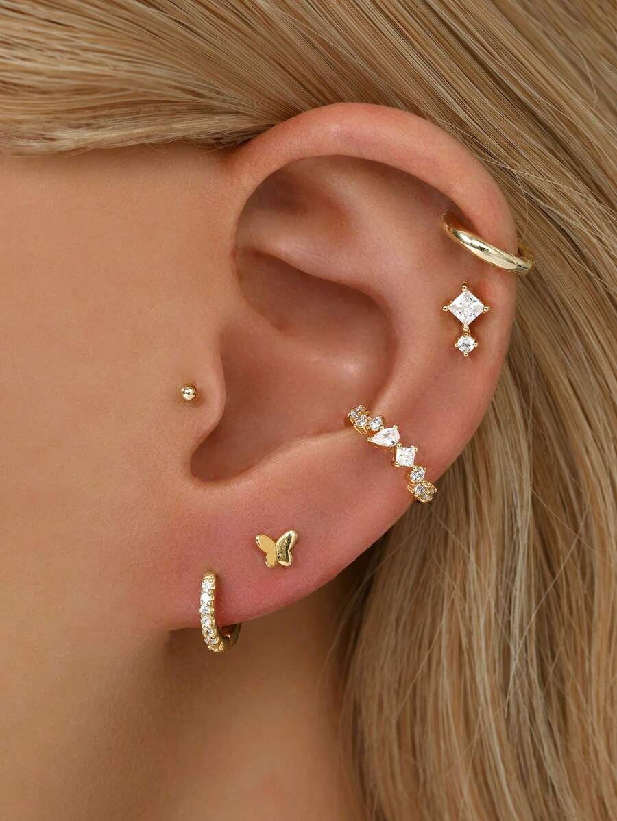 Tipo di stile:Clip per orecchini con zirconi geometrici