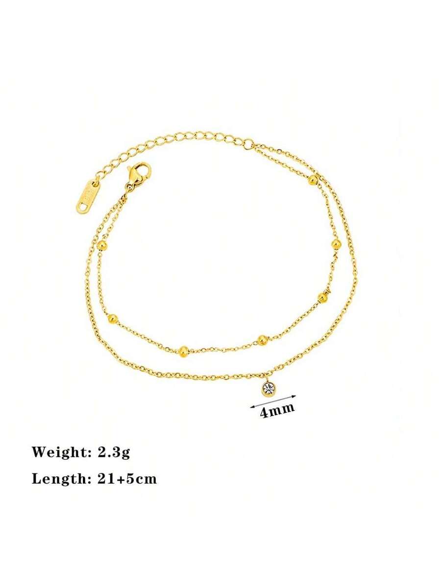 Colore:【B5013】Cavigliera con perline dorate e diamanti, oro