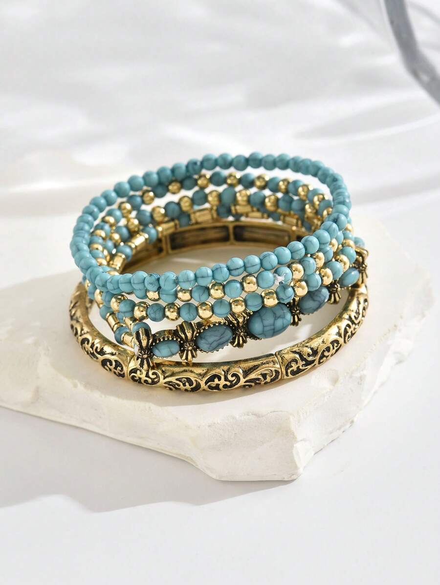 Tipo di stile:Set di braccialetti in oro e turchese