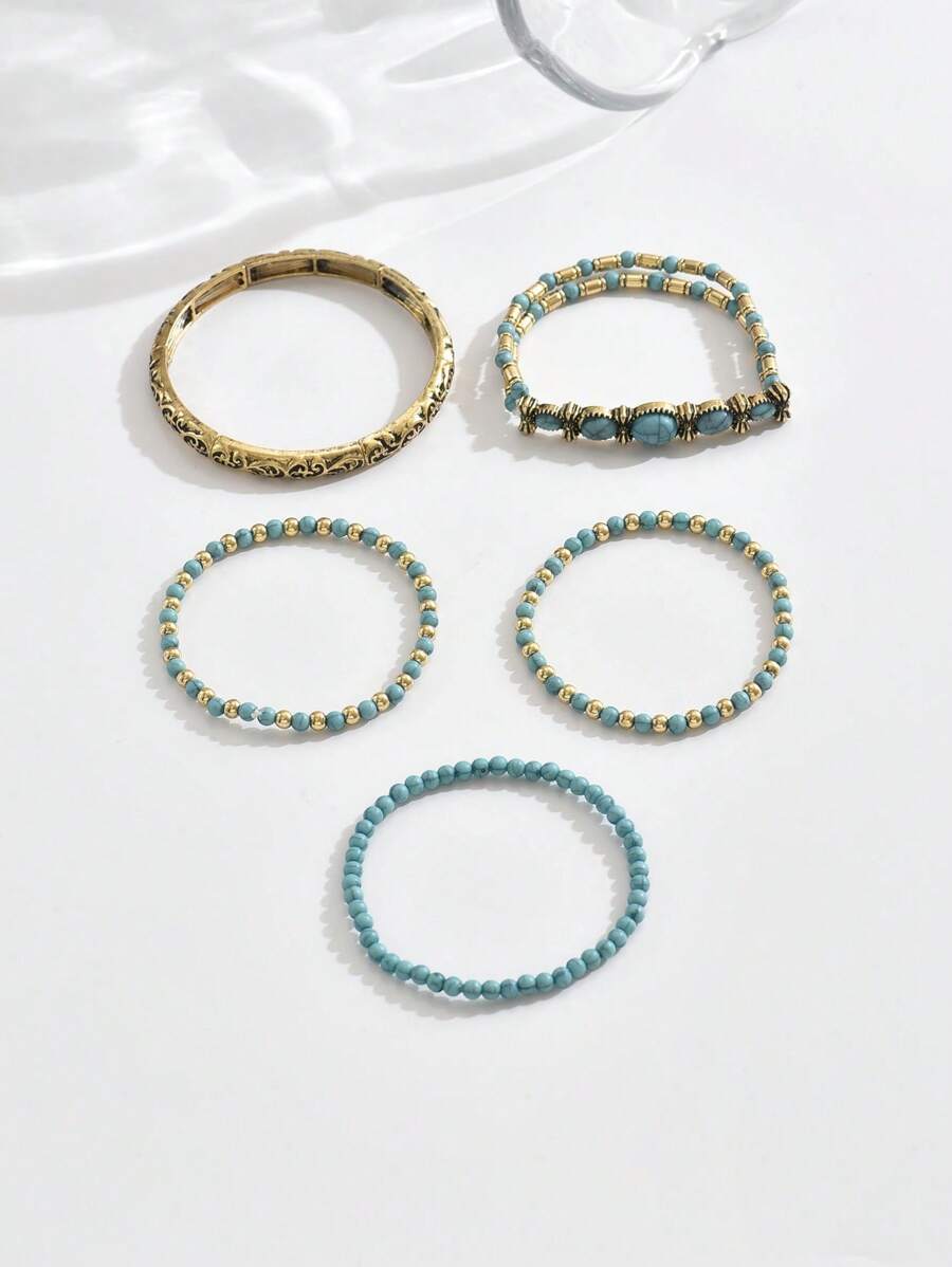 Tipo di stile:Set di braccialetti in oro e turchese