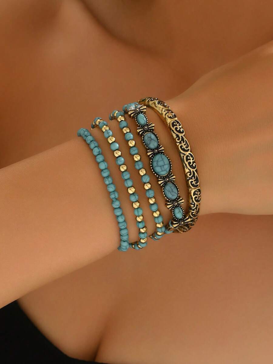 Tipo di stile:Set di braccialetti in oro e turchese