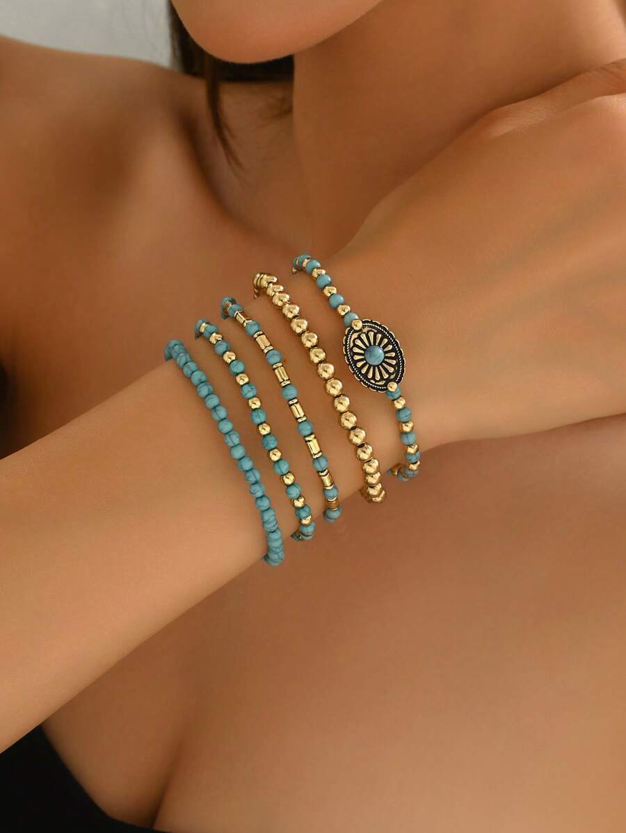 Tipo di stile:Set di bracciali vintage con fiori in oro