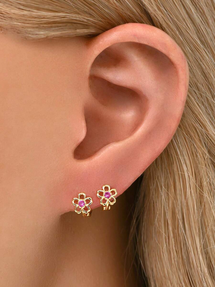 Tipo di stile:Orecchini a forma di fiore con diamante singolo