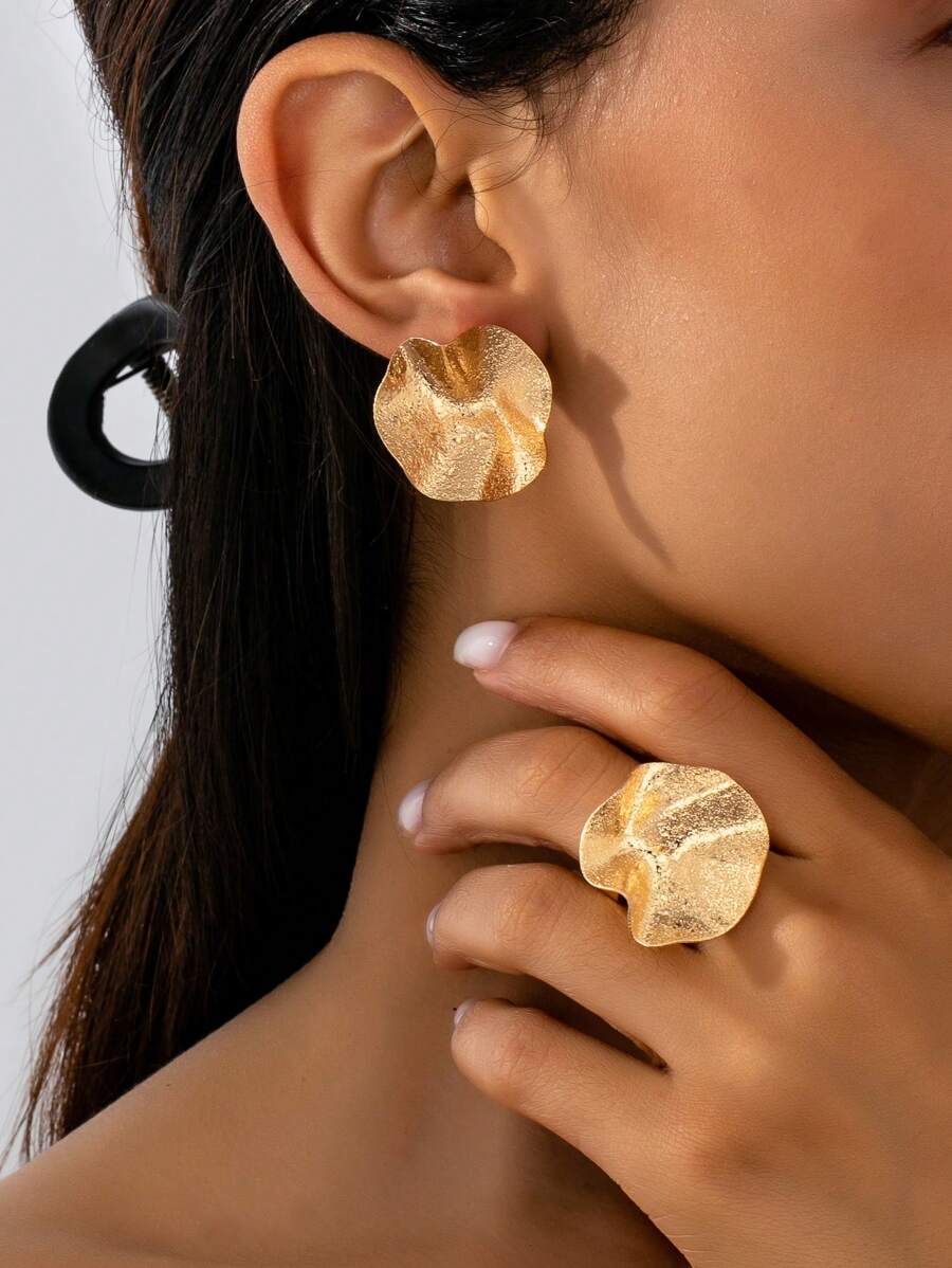 Tipo di stile:Set anello + orecchini satinato