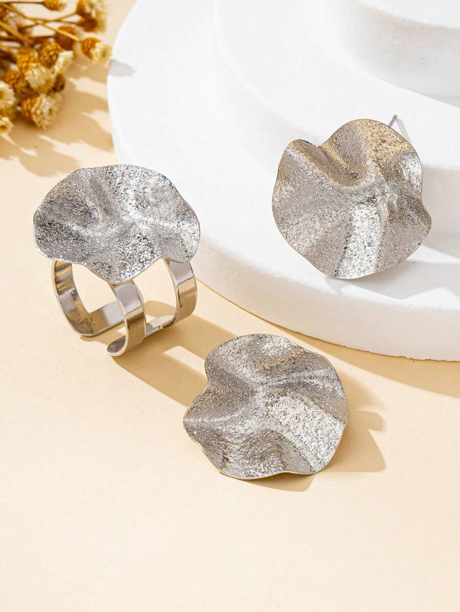 Tipo di stile:Set anello + orecchini satinato