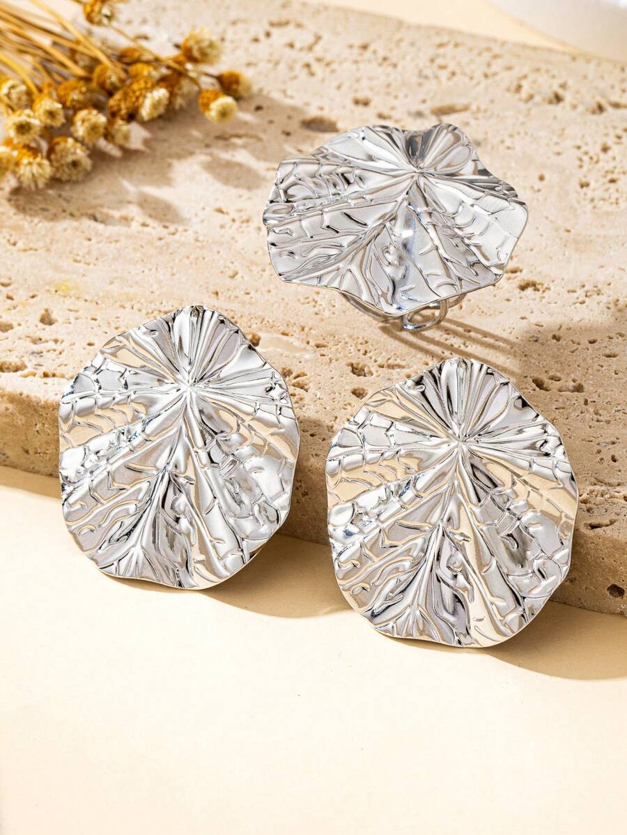 Tipo di stile:Set anello e orecchini con foglia di loto