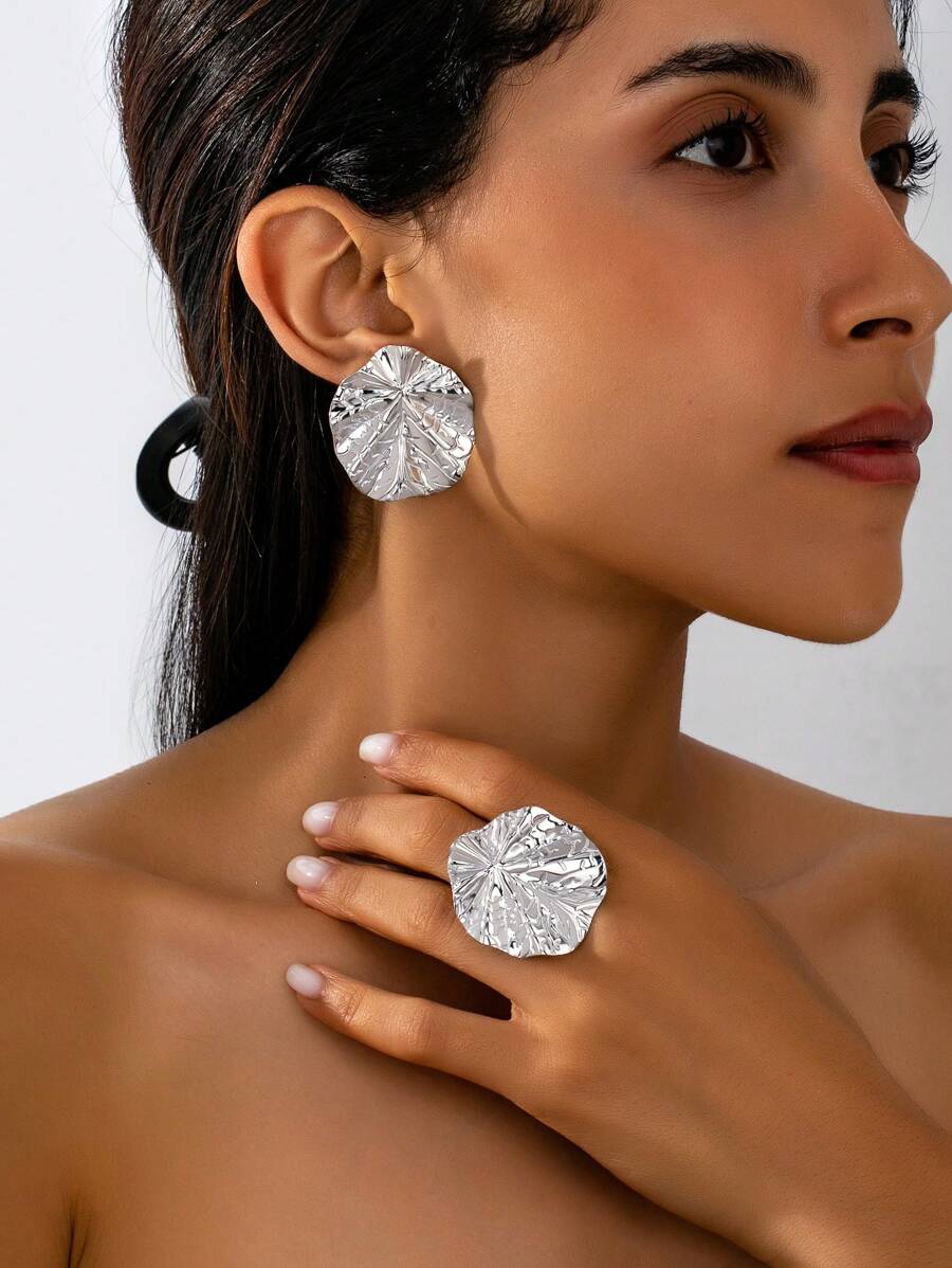 Tipo di stile:Set anello e orecchini con foglia di loto