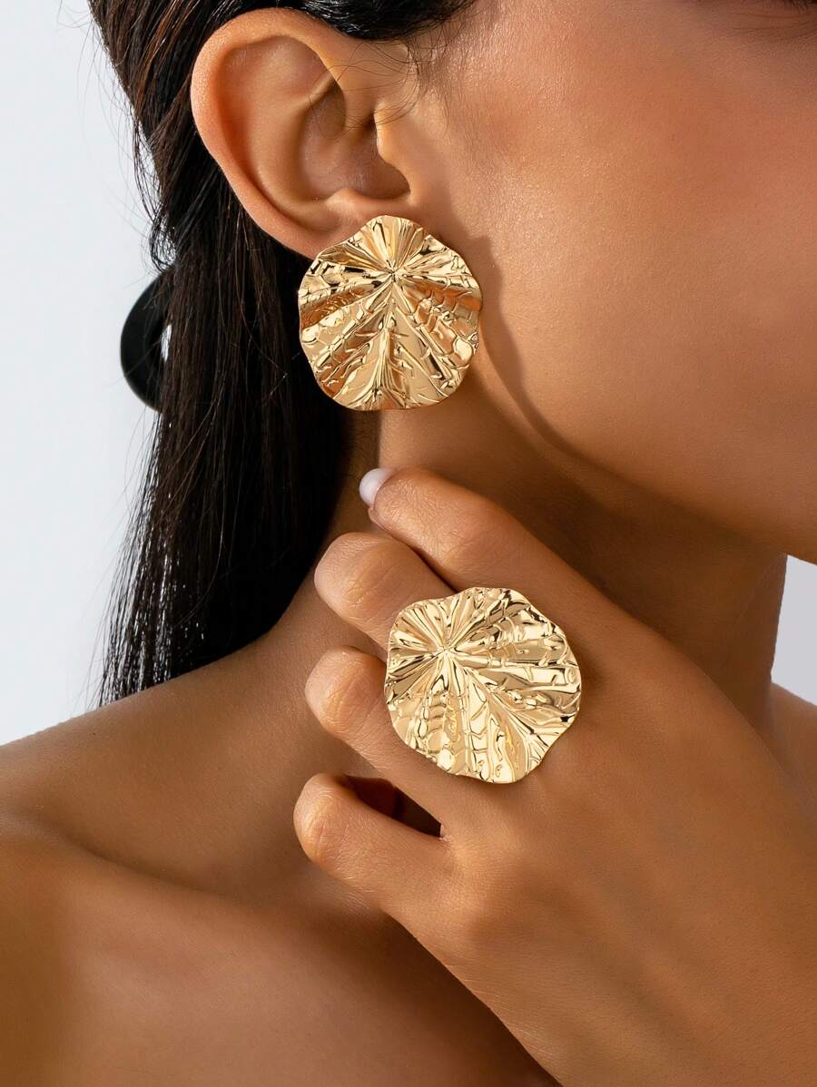 Tipo di stile:Set anello e orecchini con foglia di loto