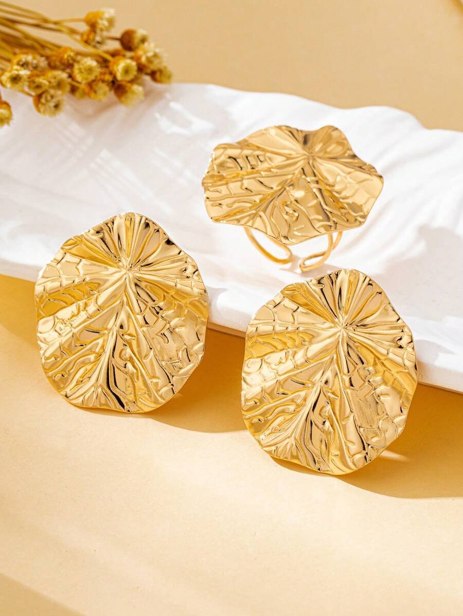 Tipo di stile:Set anello e orecchini con foglia di loto