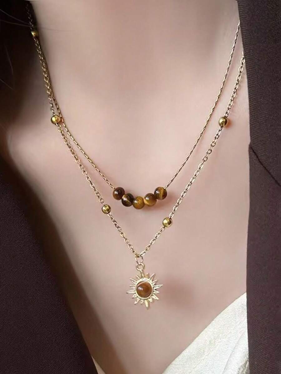 Tipo di stile:Collana con girasole e occhio di tigre