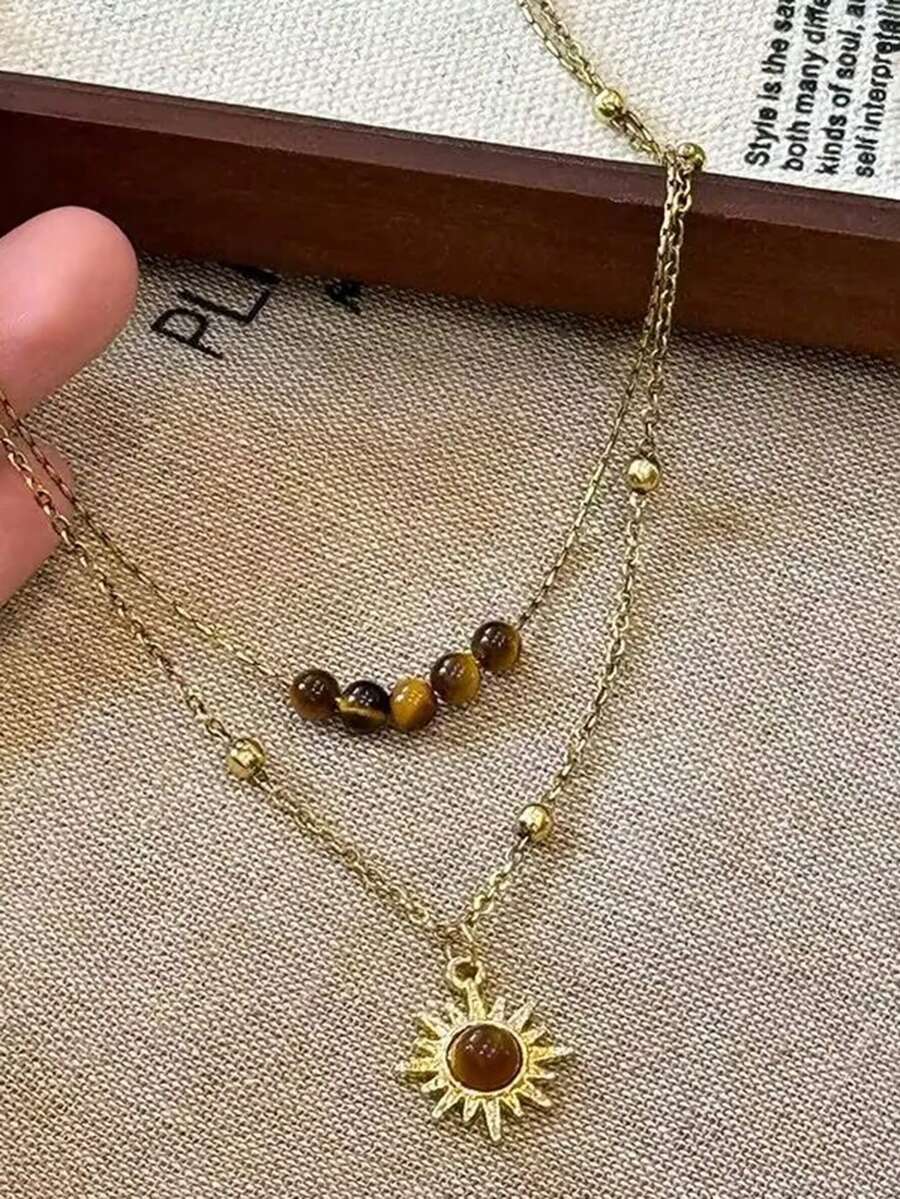Tipo di stile:Collana con girasole e occhio di tigre