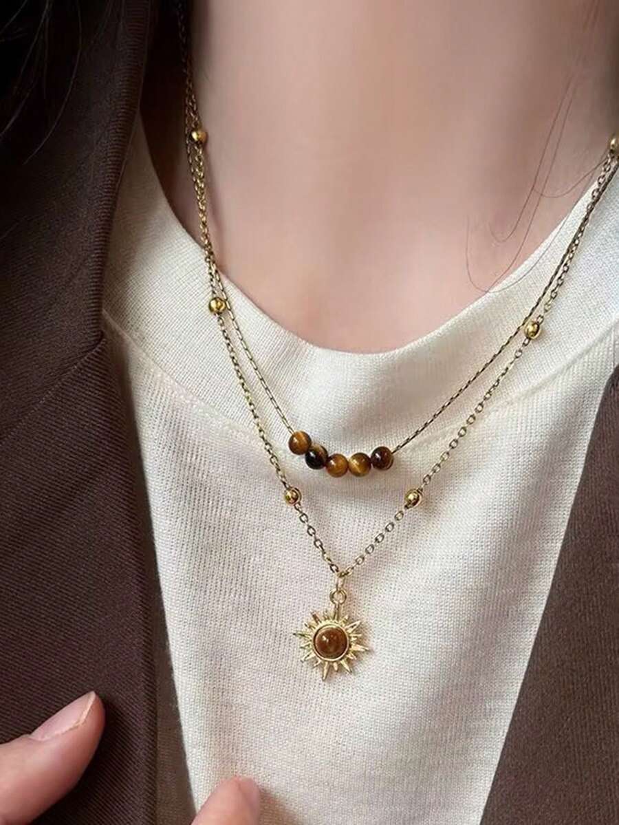 Tipo di stile:Collana con girasole e occhio di tigre