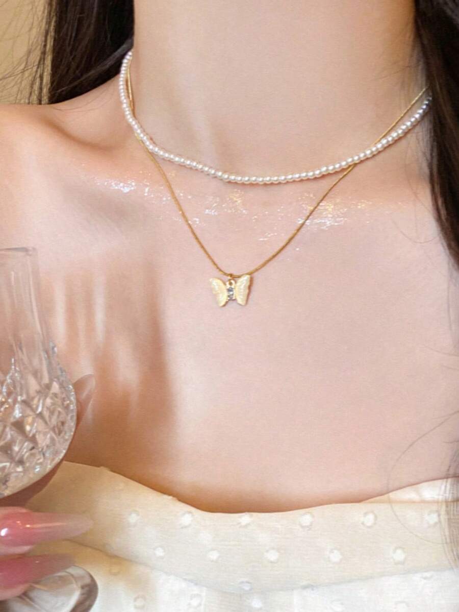 Tipo di stile:Collana con farfalla di perle