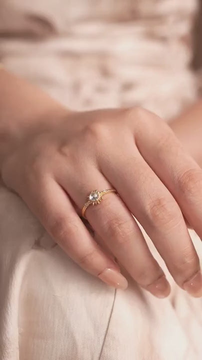Esberry 1 pezzo anello impilabile in argento sterling 925 di lusso con zirconi gialli a forma di sole, perfetto per san valentino, matrimoni, compleanni, feste, gioielleria fine