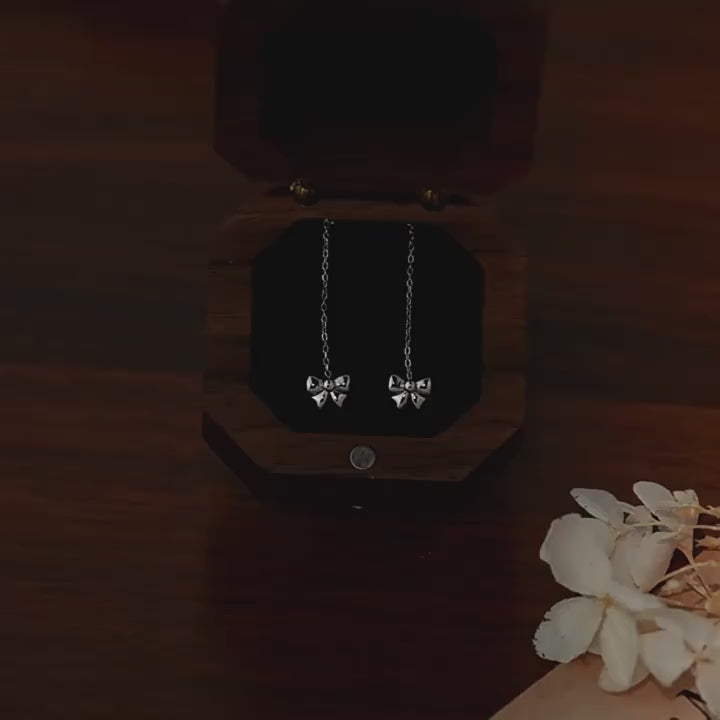 1 coppia di orecchini in argento sterling s925 con fiocco, non allergici, lunghezza opzionale 4,5 cm/7 cm, regalo di san valentino, design minimalista francese di nicchia per orecchie forate, stile elegante per donne, adatto per feste e uso quotidiano,