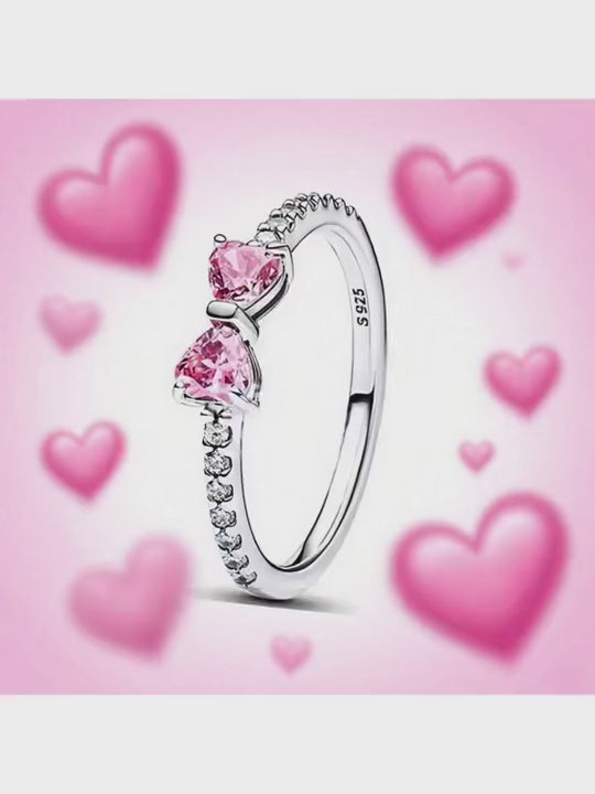 Nuovo anello in argento 925 con zirconi, fiocco rosa brillante, anello da dito per matrimonio originale s925, gioiello fine da donna, idea regalo